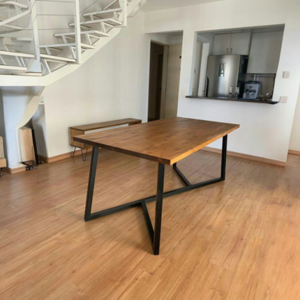 Industrial Solid Wood Center Table with Black Metal Legs