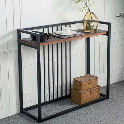 Industrial Wooden Console Table with Metal Frame