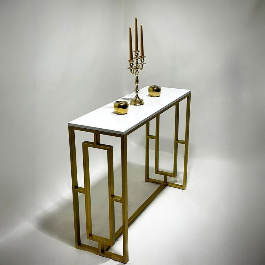 Luxury Gold Metal Console Table with White Top