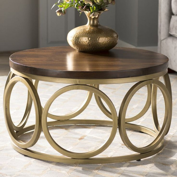 Luxury Round Coffee Table with Wooden Top