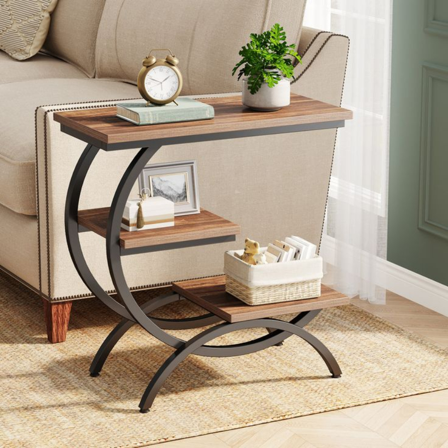 Modern C-Shaped Wooden Side Table