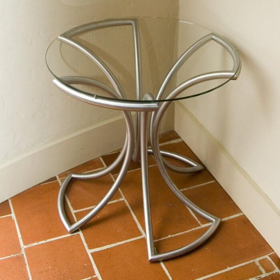 Modern Curved Metal Base Glass Top End Table