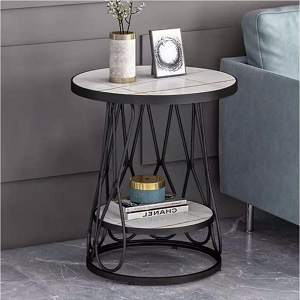 Luxury black side table with two tier shelves  beautiful design and round marbel top .