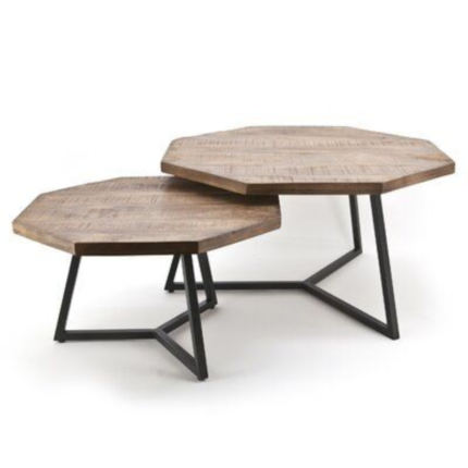 Beautiful coffee table with octagon shape wooden top natural finish.