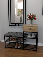 Luxury home rack three tier metal iron with powder coated and wooden drawer natural finish .
